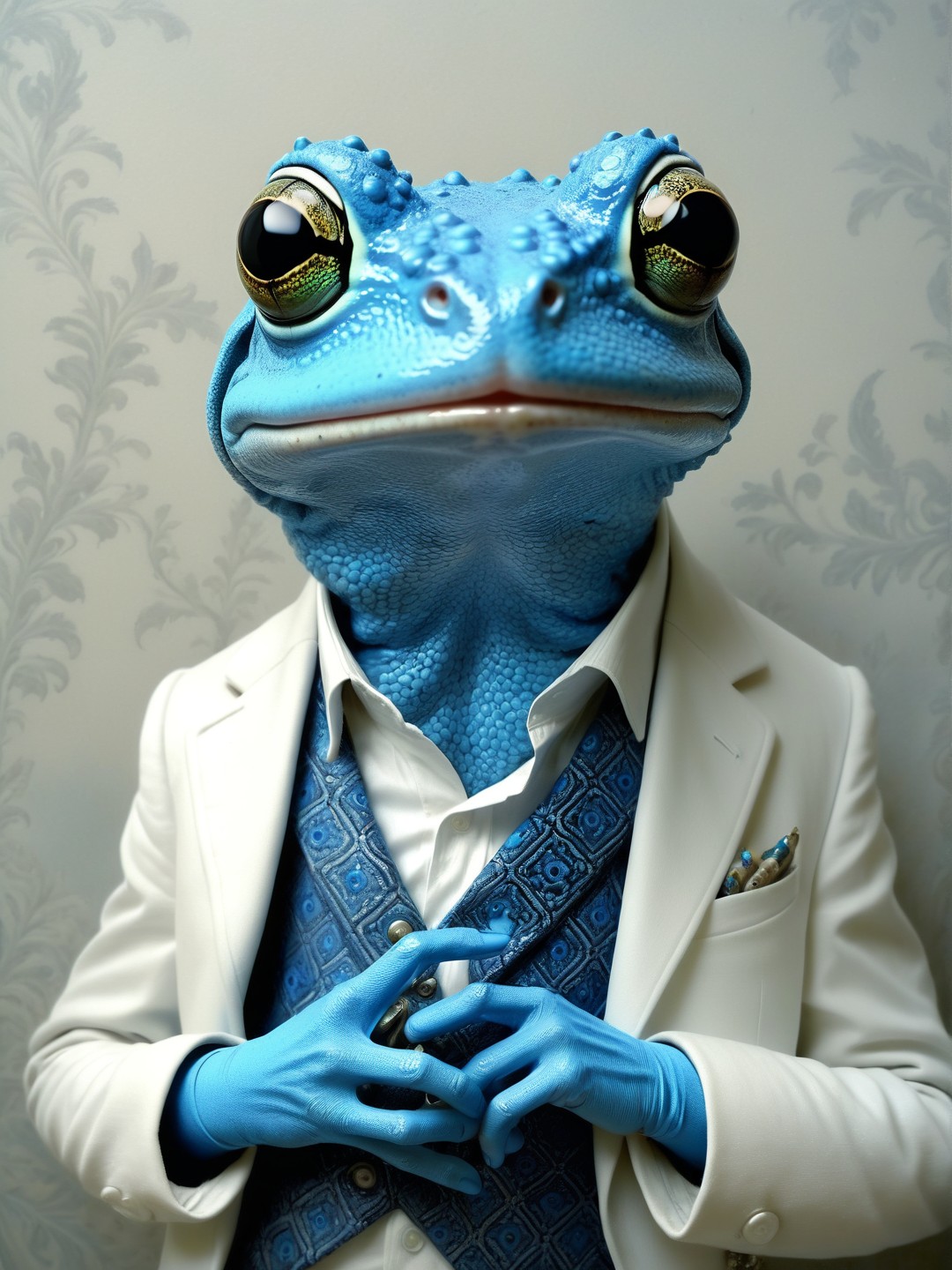 20240810_000933 white-toned frog wearing clothes, goth, intricate azure and white _lora_SDXL_White_Sa_May_0.75_ naturalistic, restored, dark dus 659379584 c=7.5 50 0.4 DPM++ 2M Karras zavychromaxl_v90.jpg